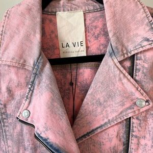 Rebecca Taylor Pink Acid Wash Denim Moto Jacket